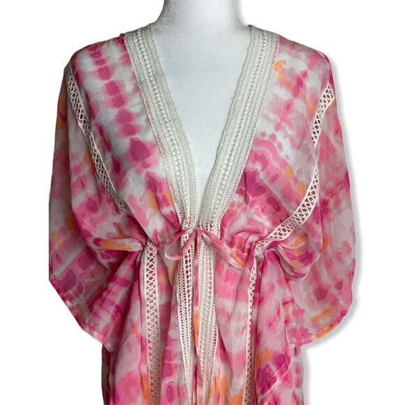 Steve Madden NWT $48 Tie Dye Swim Cover Up ONE SIZE Pink and Orange Crochet NEW - Picture 4 of 10